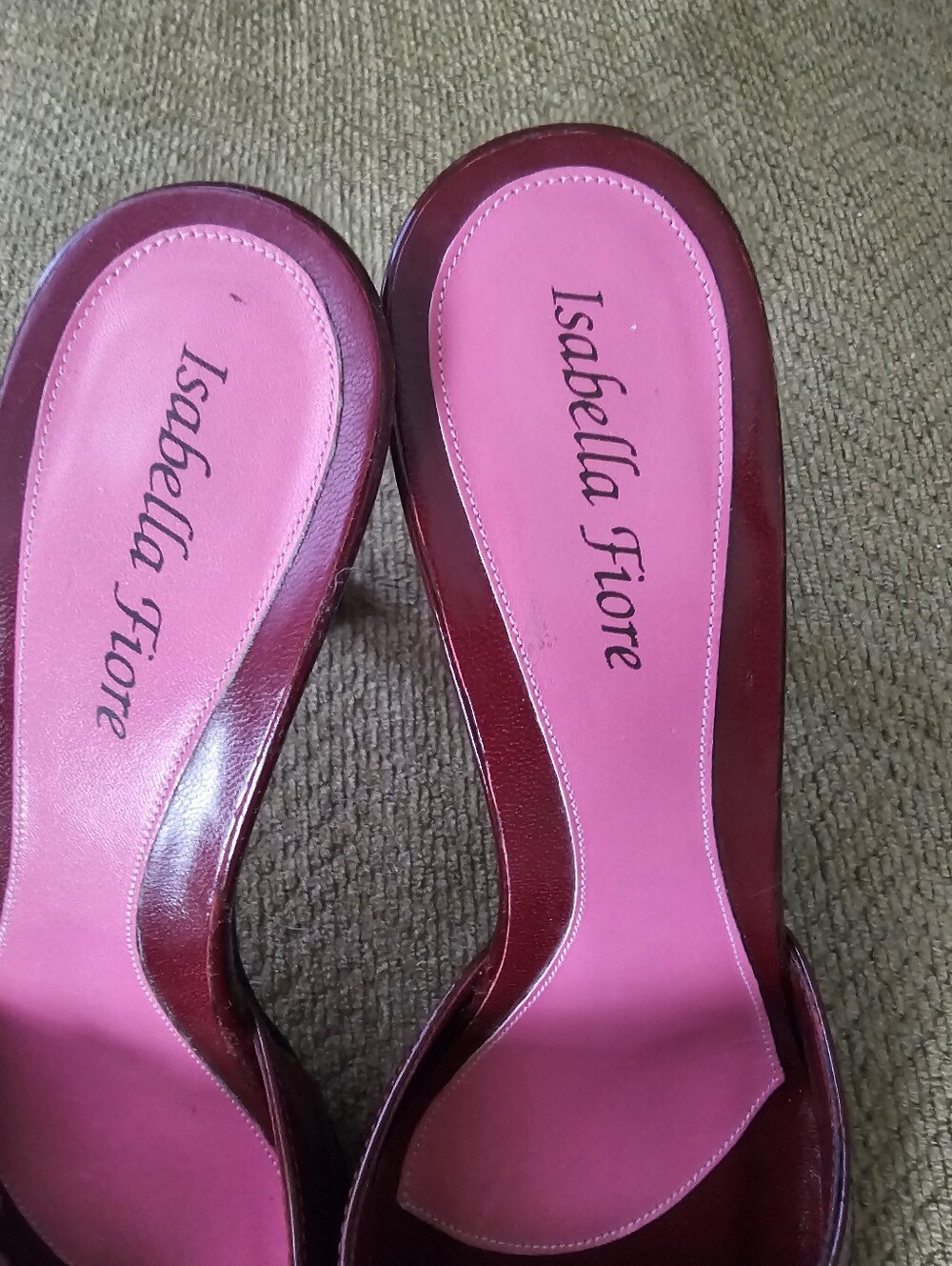 Isabella Fiore Burgundy Patent Pointed Mules with Pink Floral Accents - Picture 7 of 11